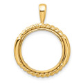 Wideband Distinguished Gold Coin Bezel Pendant Mounting - 16.5mm - 34.2mm Coin Size - 14K Yellow Gold - Polished and Vertical Double Twisted - Prong Set with Bail