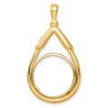 Wideband Distinguished Gold Coin Bezel Pendant Mounting - 16.5mm - 22mm Coin Size - 14K Yellow Gold - Polished Layered Top Teardrop - Prong Set with Bail