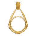 Wideband Distinguished Gold Coin Bezel Pendant Mounting - 16.5mm - 22mm Coin Size - 14K Yellow Gold - Polished and Satin Fluted Station Teardrop - Prong Set with Bail