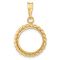 Wideband Distinguished Gold Coin Bezel Pendant Mounting - 13mm - 39.5mm Coin Size - 14K Yellow Gold - Polished Twisted Wire - Prong Set - with Bail