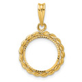 Wideband Distinguished Gold Coin Bezel Pendant Mounting - 13mm - 39.5mm Coin Size - 14K Yellow Gold - Polished Diamond Cut Twisted Wire - Prong Set - with Bail
