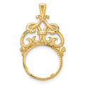 Wideband Distinguished Gold Coin Bezel Pendant Mounting - 13mm - 17.8mm Coin Size - 14K Yellow Gold - Polished Fancy Diamond Cut Filigree - Prong Set - with Bail