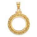 Wideband Distinguished Gold Coin Bezel Pendant Mounting - 16.5mm - 37mm Coin Size - 14K Yellow Gold - Polished Wheat Chain - with Bail