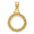 Wideband Distinguished Gold Coin Bezel Pendant Mounting - 14mm - 16.5mm Coin Size - 14K Yellow Gold - Polished Wheat Chain - with Bail