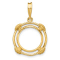 Wideband Distinguished Gold Coin Bezel Pendant Mounting - 14mm - 16.5mm Coin Size - 14K Yellow Gold - Polished with Satin Shell Spokes - Prong Set with Bail