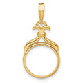 Wideband Distinguished Gold Coin Bezel Pendant Mounting - 14mm - 16.5mm Coin Size - 14K Yellow Gold - Polished Fancy Pointed and Curved - Prong Set with Bail