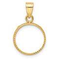 Wideband Distinguished Gold Coin Bezel Pendant Mounting - 13mm - 39.5mm Coin Size - 14K Yellow Gold - Polished Diamond Cut - Prong Set with Bail