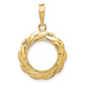 Wideband Distinguished Gold Coin Bezel Pendant Mounting - 13mm - 34.2mm Coin Size - 10K Yellow Gold - Polished and Textured Braided - Prong Set with Bail