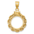 Wideband Distinguished Gold Coin Bezel Pendant Mounting - 13mm -39.5mm Coin Size - 14K Yellow Gold - Polished Rope Screw Top with Bail