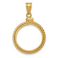 Wideband Distinguished Gold Coin Bezel Pendant Mounting - 16mm - 39.5mm Coin Size - 14K Yellow Gold - Polished Twisted Wire with Bail