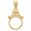 Wideband Distinguished Gold Coin Bezel Pendant Mounting - 13mm - 39.5mm Coin Size - 14K Yellow Gold - Polished English Scroll Screw Top with Bail