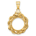 Wideband Distinguished Gold Coin Bezel Pendant Mounting - 13mm - 39.5mm Coin Size in mm - 14K Yellow Gold - Polished Rope Screw Top with Bail