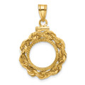 Wideband Distinguished Gold Coin Bezel Pendant Mounting - 13mm - 39.5mm Coin Size in mm - 14K Yellow Gold - Polished Diamond Cut Rope Screw Top with Bail