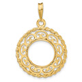 Wideband Distinguished Gold Coin Bezel Pendant Mounting - 13mm - 39.5mm Coin Size in mm - 14K Yellow Gold - Polished Scroll Design with Rope Edge - Prong Set  with Bail