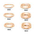 10K Solid Rose Gold Wedding Bands Half Round Style with Free Inside Ring Engraving 2mm 3mm 4mm 5mm 6mm 8mm Widths