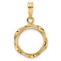 Wideband Distinguished Gold Coin Bezel Pendant Mounting - 13mm - 39.5mm Coin Size in mm - 14K Yellow Gold - Polished Hand Twisted Ribbon - Prong Set with Bail