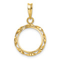 Wideband Distinguished Gold Coin Bezel Pendant Mounting - 13mm - 39.5mm Coin Size in mm - 14K Yellow Gold - Polished Diamond Cut Hand Twisted Ribbon - Prong Set with Bail