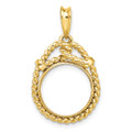 Wideband Distinguished Gold Coin Bezel Pendant Mounting - 13mm - 37mm Coin Size in mm - 14K Yellow Gold - Polished Western Rope - Prong Set with Bail