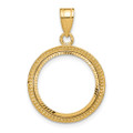 Wideband Distinguished Gold Coin Bezel Pendant Mounting - 16.5mm - 32.7mm Coin Size in mm - 14K Yellow Gold - Polished Diamond Cut Beaded Beaded - Prong Set with Bail