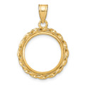 Wideband Distinguished Gold Coin Bezel Pendant Mounting - 16.5mm - 32.7mm Coin Size in mm - 14K Yellow Gold - Polished Wide Twisted Wire - Prong Set with Bail