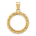 Wideband Distinguished Gold Coin Bezel Pendant Mounting - 16.5mm - 32.7mm Coin Size in mm - 14K Yellow Gold - Polished Diamond-cut and Wide Twisted Wire - Prong Set with Bail