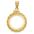 Wideband Distinguished Gold Coin Bezel Pendant Mounting - 14mm - 32.7mm Coin Size in mm - 14K Yellow Gold - Polished Wide Twisted Wire - Screw Top with Bail