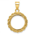 Wideband Distinguished Gold Coin Bezel Pendant Mounting - 14mm - 32.7mm Coin Size in mm - 14K Yellow Gold - Diamond-cut with Rope - Prong Set with Bail