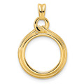 Wideband Distinguished Gold Coin Bezel Pendant Mounting - 14mm - 16.5mm Coin Size in mm - 14K Yellow Gold - Polished Loop and Knot - Prong Set with Bail