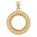 Wideband Distinguished Gold Coin Bezel Pendant Mounting - 16.5mm - 32.7mm Coin Size in mm - 14K Yellow Gold - Polished and Diamond-cut Heart and Rope - Prong Set with Bail