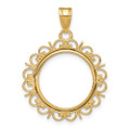 Wideband Distinguished Gold Coin Bezel Pendant Mounting - 16.5mm - 32.7mm Coin Size in mm - 14K Yellow Gold - Polished Fancy - Prong Coin Set with Bail