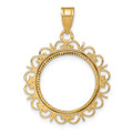 Wideband Distinguished Gold Coin Bezel Pendant Mounting - 16.5mm - 32.7mm Coin Size in mm - 14K Yellow Gold - Polished and Diamond-cut Fancy - Prong Coin Set with Bail