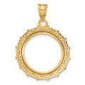 Wideband Distinguished Gold Coin Bezel Pendant Mounting - 16.5mm - 32.7mm Coin Size in mm - 14K Yellow Gold - Polished Fancy - Prong Set with Bail