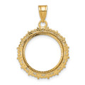 Wideband Distinguished Gold Coin Bezel Pendant Mounting - 16.5mm - 32.7mm Coin Size in mm - 14K Yellow Gold - Polished and Diamond-cut Fancy - Prong Set with Bail