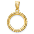 Wideband Distinguished Gold Coin Bezel Pendant Mounting - 14mm - 32.7mm Coin Size in mm - 14K Yellow Gold - Polished with Casted Rope - Prong Set with Bail