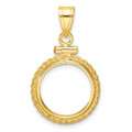 Wideband Distinguished Gold Coin Bezel Pendant Mounting - 14mm - 32.7mm Coin Size in mm - 14K Yellow Gold - Polished and Diamond-cut Fancy - Screw Top with Bail