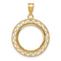 Wideband Distinguished Gold Coin Bezel Pendant Mounting - 16.5mm - 32.7mm Coin Size in mm - 14K Yellow Gold - Polished and Diamond-cut Fancy Wire - Prong Coin Set with Bail