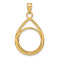 Wideband Distinguished Gold Coin Bezel Pendant Mounting - 16.5mm - 32.7mm Coin Size in mm - 14K Yellow Gold - Polished and Diamond-cut Lightweight Teardrop - Prong Coin Set with Bail