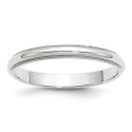 10K White Gold 3mm Width - 4mm - 14mm Size - Milgrain Half Round Wedding Band