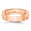 14K Rose Gold 5mm Width - 4mm - 14mm Size - Lightweight Milgrain Half Round Wedding Band