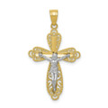 10K Yellow Gold & Rhodium Filigree Crucifix Pendant - (A81-714)