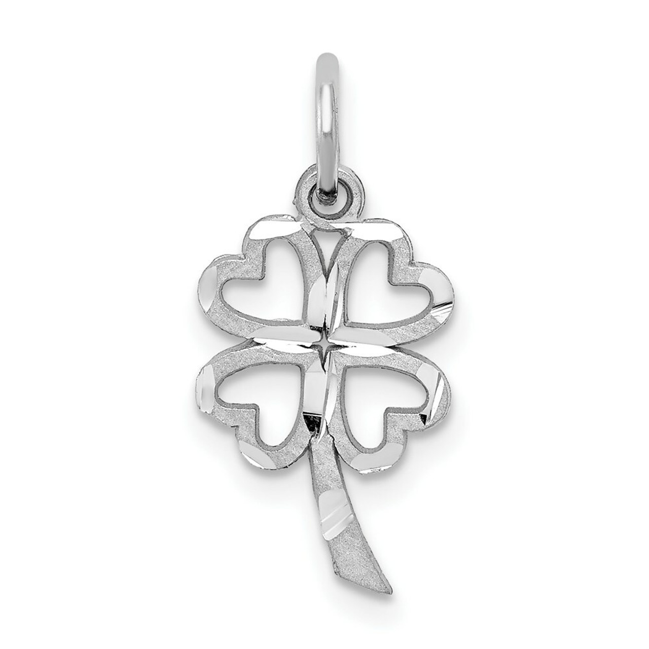 10K White Gold Solid Open 4-Leaf Clover Charm - (A82-418)