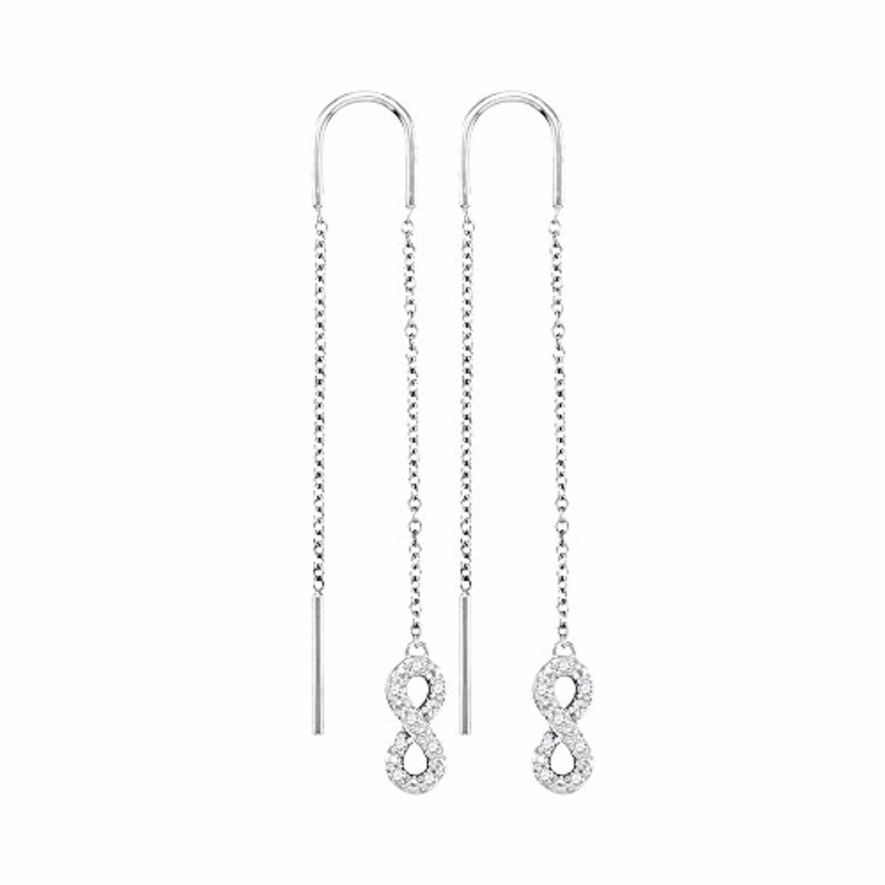 10K White Gold Womens Round Diamond Infinity Threader Earrings 1/6-Carat tw - (B39-907)