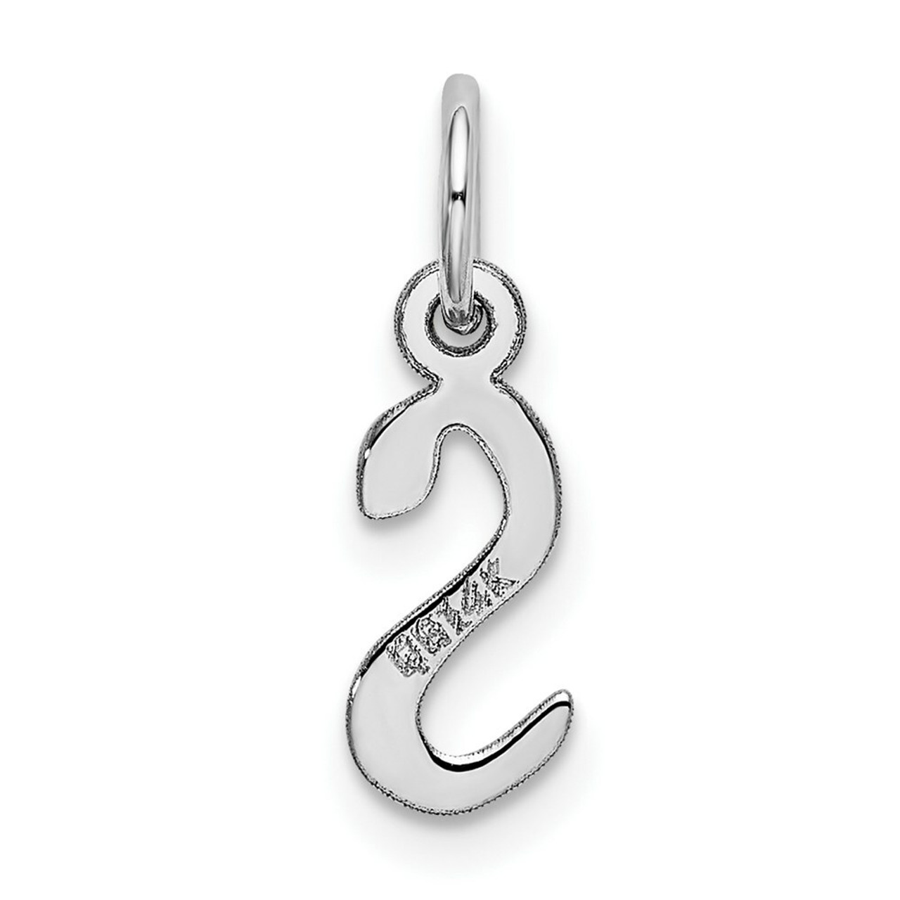 14K White Gold Small Slanted Block Initial Letter S Charm Pendant - (B13-225)