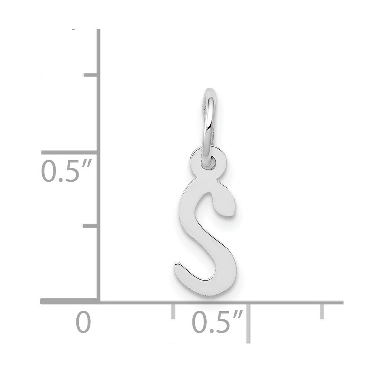 14K White Gold Small Slanted Block Initial Letter S Charm Pendant - (B13-225)