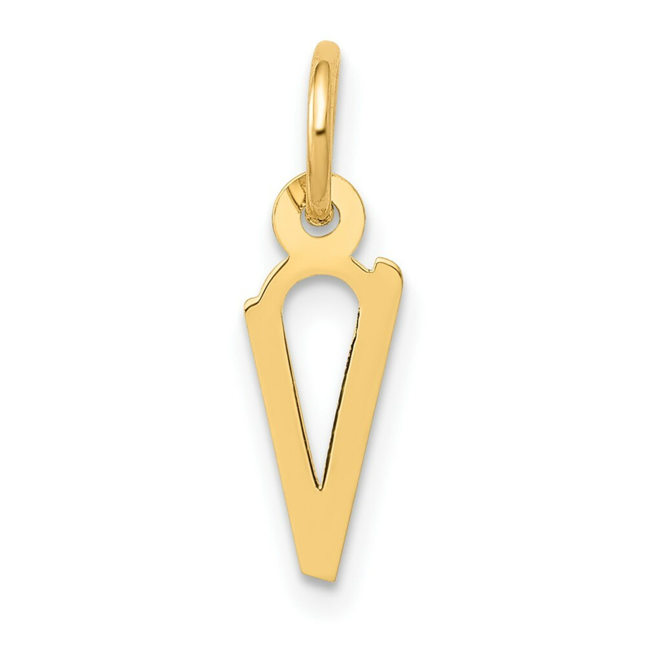 14K Yellow Gold Small Slanted Block Initial Letter V Charm Pendant - (B13-257)