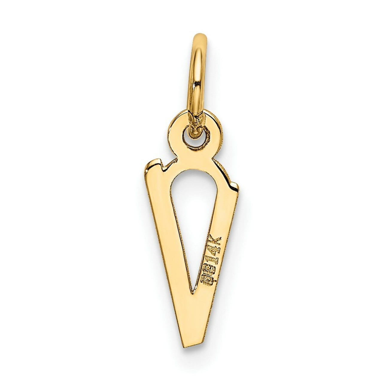 14K Yellow Gold Small Slanted Block Initial Letter V Charm Pendant - (B13-257)