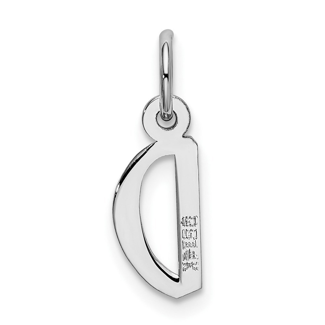14K White Gold Small Slanted Block Initial Letter D Charm Pendant - (B13-292)
