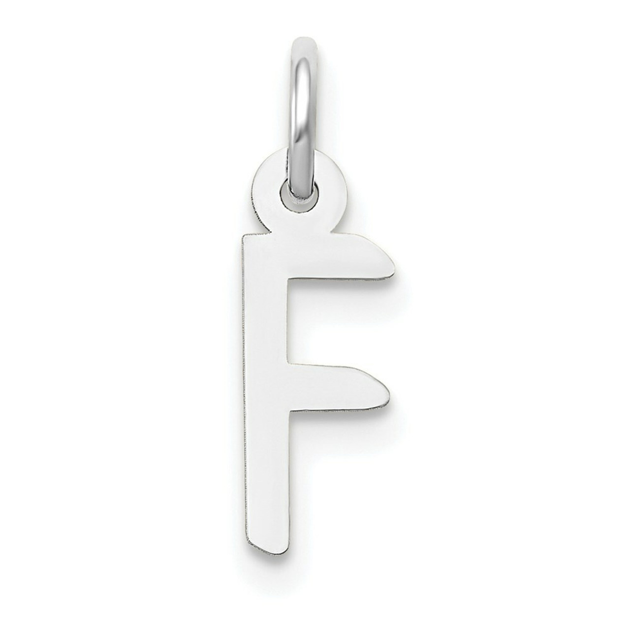 14K White Gold Small Slanted Block Initial Letter F Charm Pendant - (B13-422)