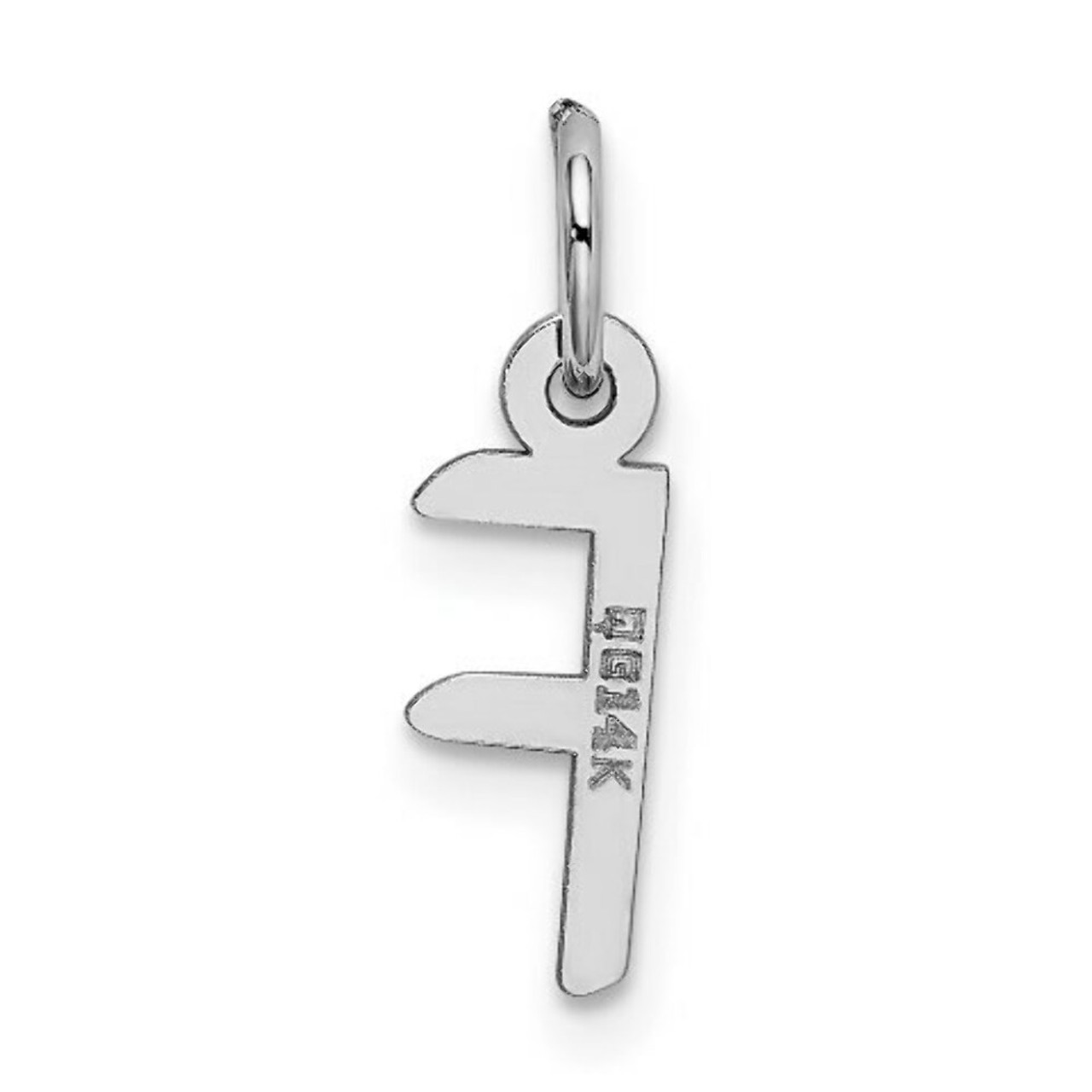 14K White Gold Small Slanted Block Initial Letter F Charm Pendant - (B13-422)