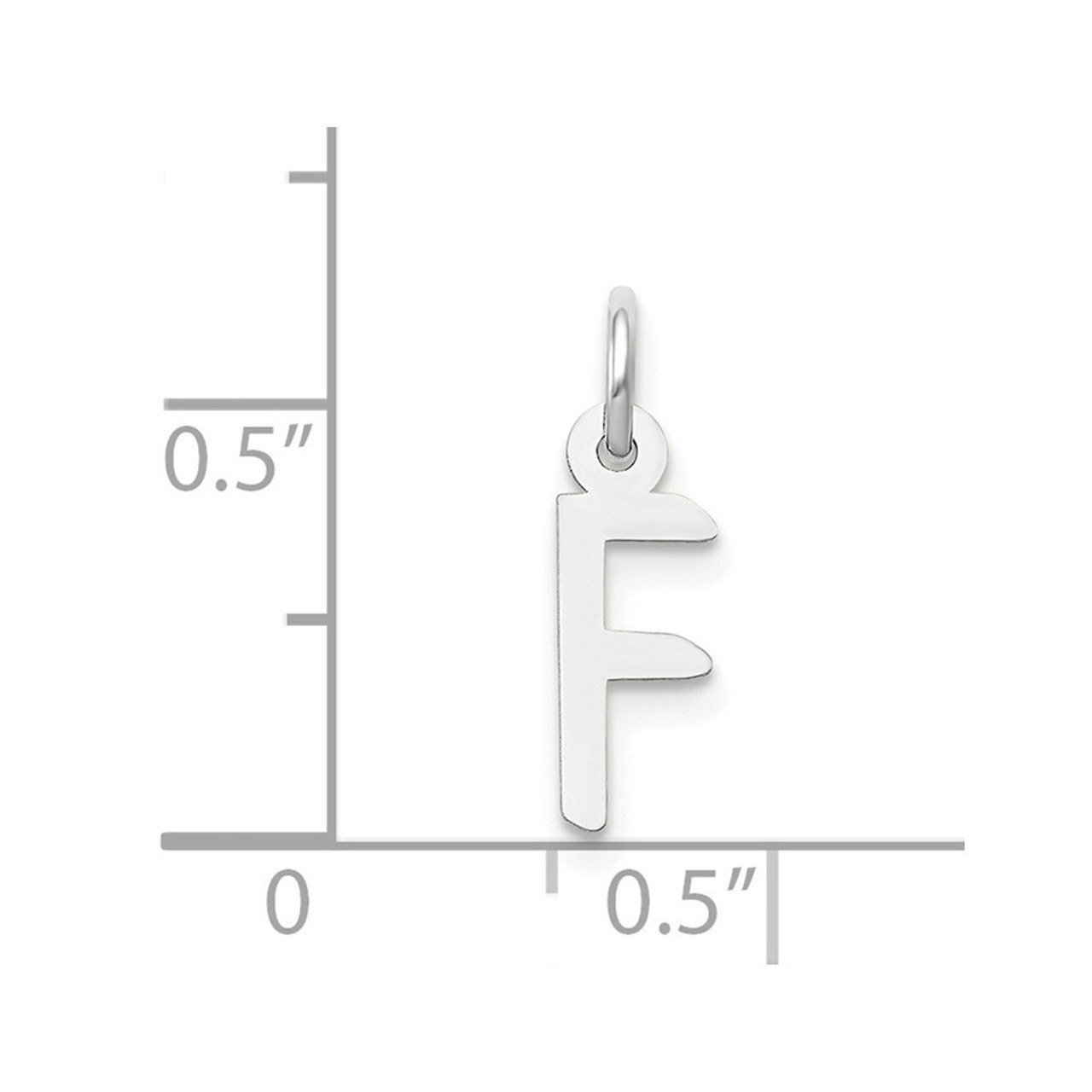 14K White Gold Small Slanted Block Initial Letter F Charm Pendant - (B13-422)